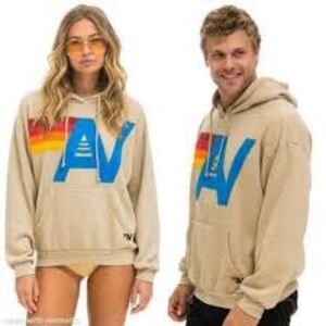 AVIATOR NATION unisex sand brown LOGO STITCH PULLOVER RELAXED HOODIE sz medium